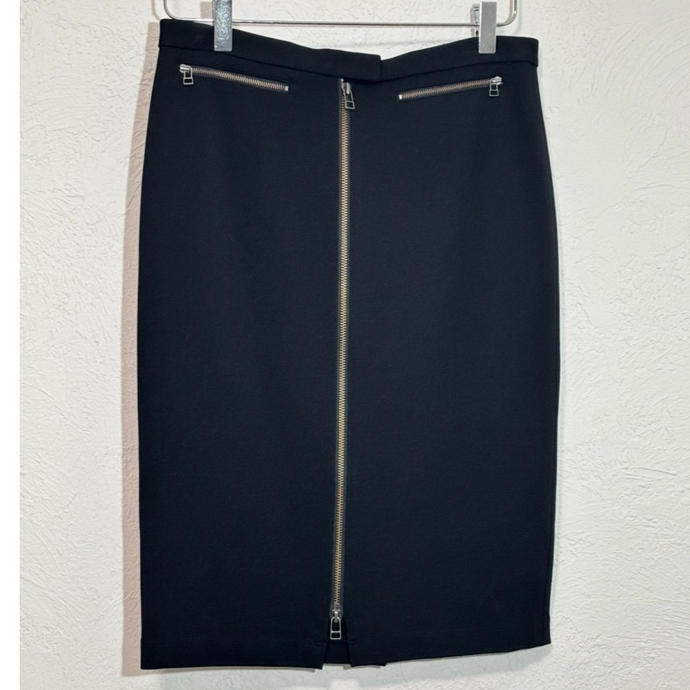 ATM Pencil Skirt Sz. 6 Black Zip Front Ponte Knit Knee Length Office Workwear